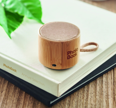 Logo trade promotional gifts image of: Round bamboo wireless speaker